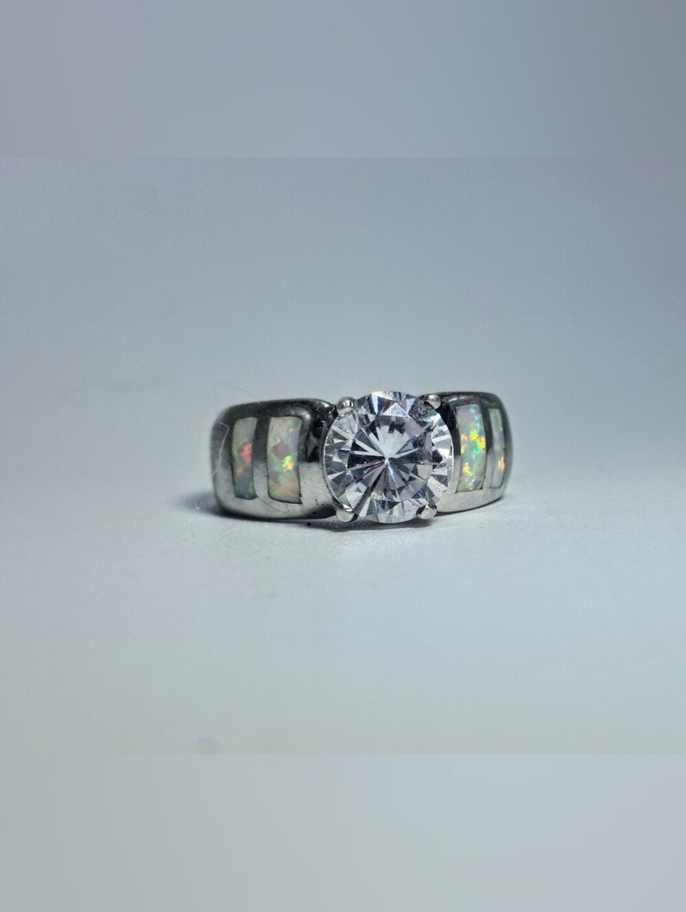 Silpada Sterling Silver White Opal Inlay Solitaire CZ Ring, Retired 925 Size 6